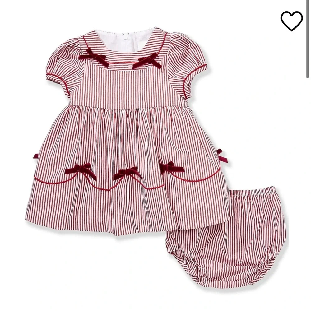 Edgehill Collection Red and White Striped Baby Dress with Matching Bloomer